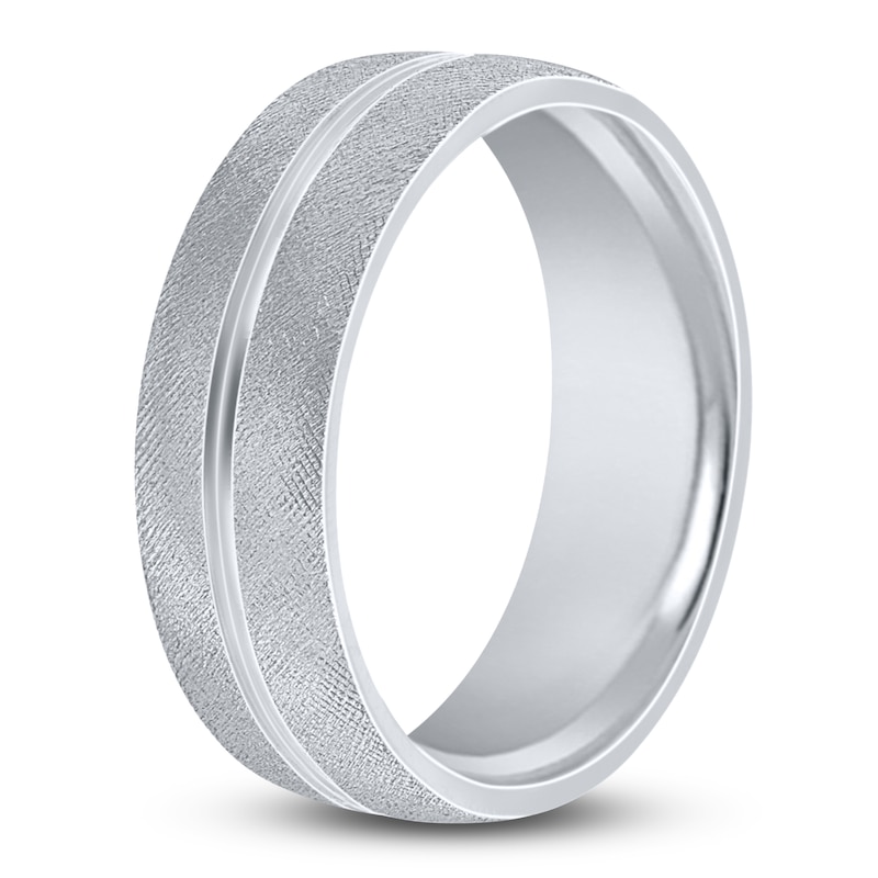 Main Image 2 of Men's Textured Line Wedding Band 14K White Gold 7mm