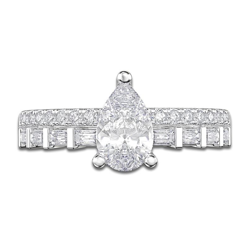 Main Image 3 of Pear, Baguette & Round-Cut Diamond Engagement Ring 1 ct tw 14K White Gold