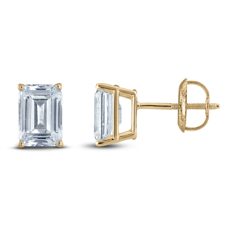 Main Image 1 of Emerald-Cut Lab-Grown Diamond Solitaire Stud Earrings 5 ct tw 14K Yellow Gold (F/SI2)