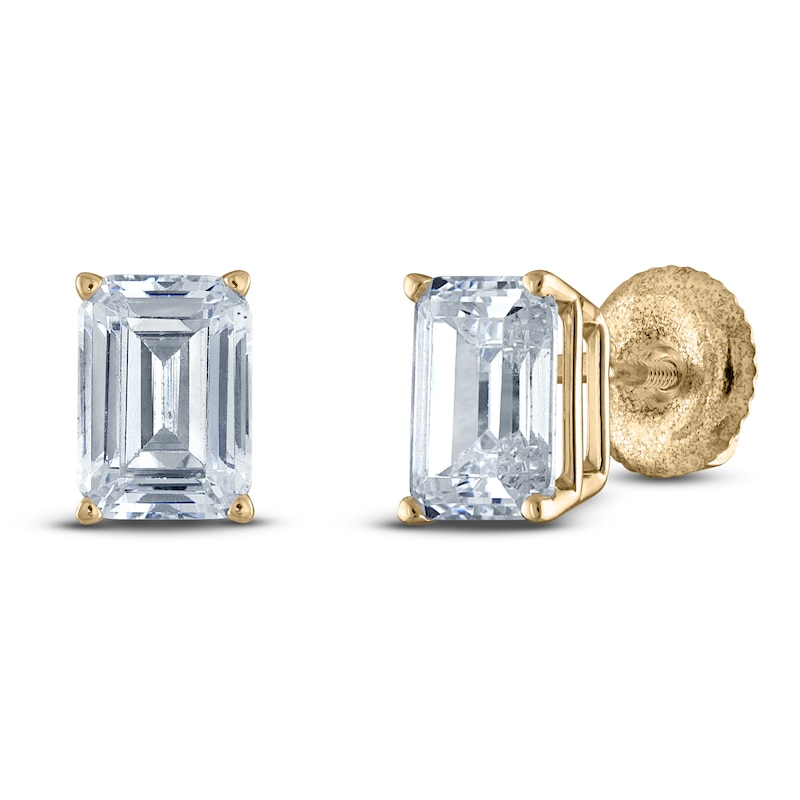 Main Image 2 of Emerald-Cut Lab-Grown Diamond Solitaire Stud Earrings 5 ct tw 14K Yellow Gold (F/SI2)