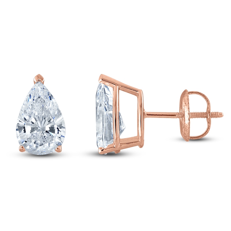 Main Image 1 of Pear-Shaped Lab-Created Diamond Solitaire Stud Earrings 3/4 ct tw 14K Rose Gold (F/SI2)