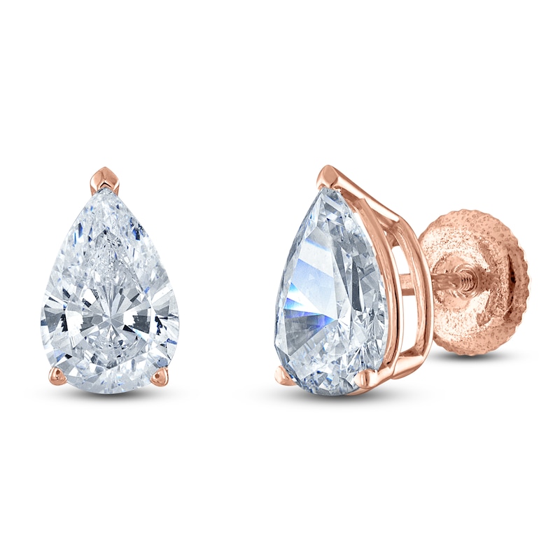 Main Image 2 of Pear-Shaped Lab-Created Diamond Solitaire Stud Earrings 3/4 ct tw 14K Rose Gold (F/SI2)