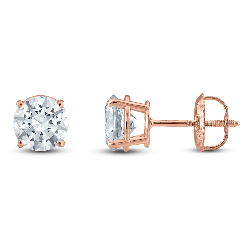 Main Image 1 of Certified Round-Cut Diamond Solitaire Stud Earrings 1-1/5 ct tw 14K Rose Gold (I/I1)