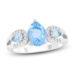 Pear-Shaped Natural Swiss Blue Topaz & Diamond Ring 1/10 ct tw 10K White Gold
