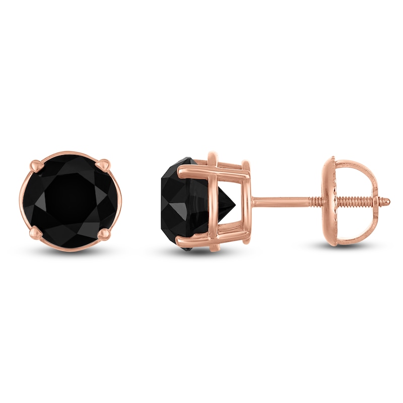 Main Image 1 of Round-Cut Black Diamond Solitaire Stud Earrings 3 ct tw 14K Rose Gold