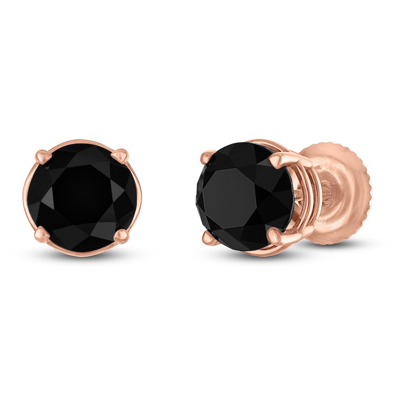 Main Image 2 of Round-Cut Black Diamond Solitaire Stud Earrings 3 ct tw 14K Rose Gold