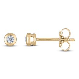 Certified Round-Cut Diamond Bezel-Set Solitaire Stud Earrings 1/10 ct tw 14K Yellow Gold (I1/I)