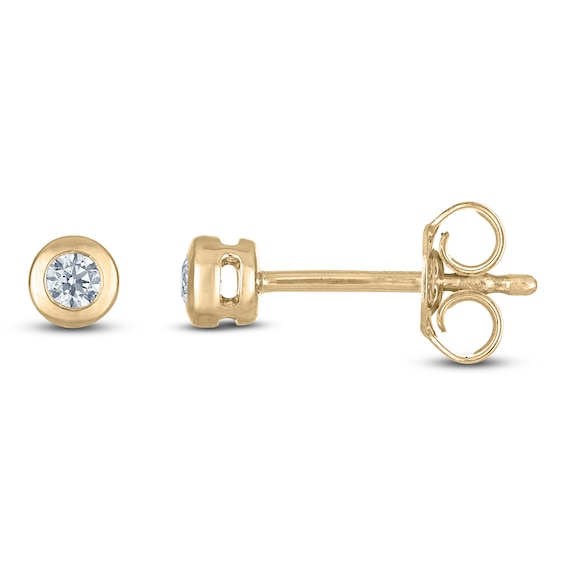 Certified Round-Cut Diamond Bezel-Set Solitaire Stud Earrings 1/10 ct tw 14K Yellow Gold (I1/I)