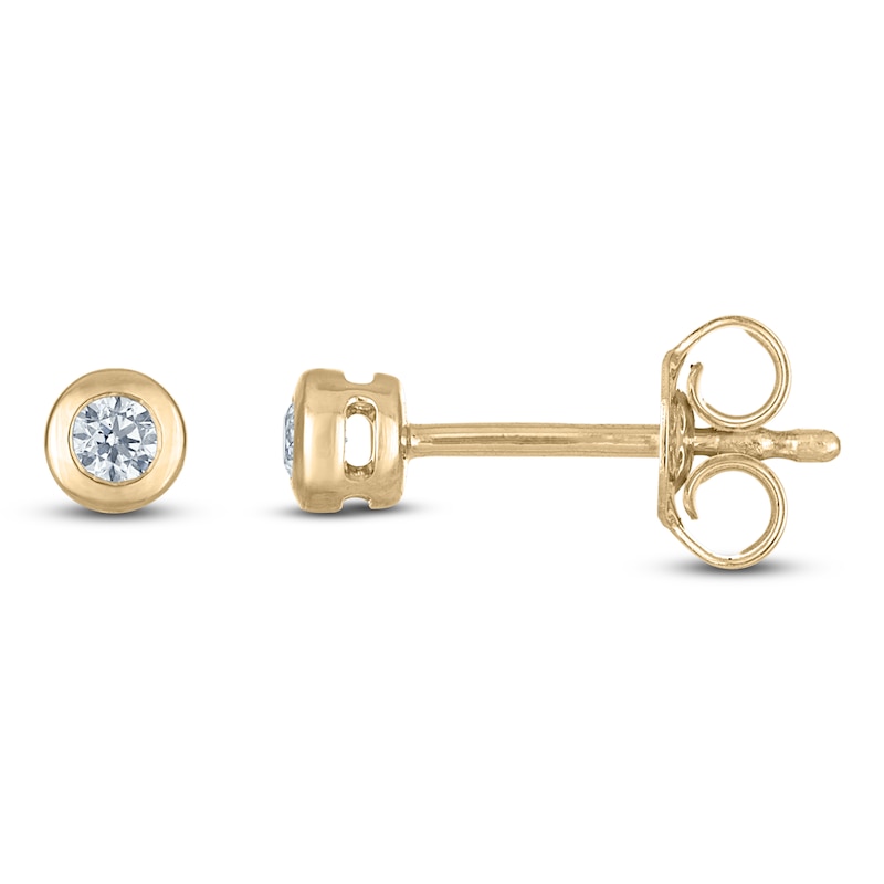 Main Image 1 of Certified Round-Cut Diamond Bezel-Set Solitaire Stud Earrings 1/10 ct tw 14K Yellow Gold (I1/I)