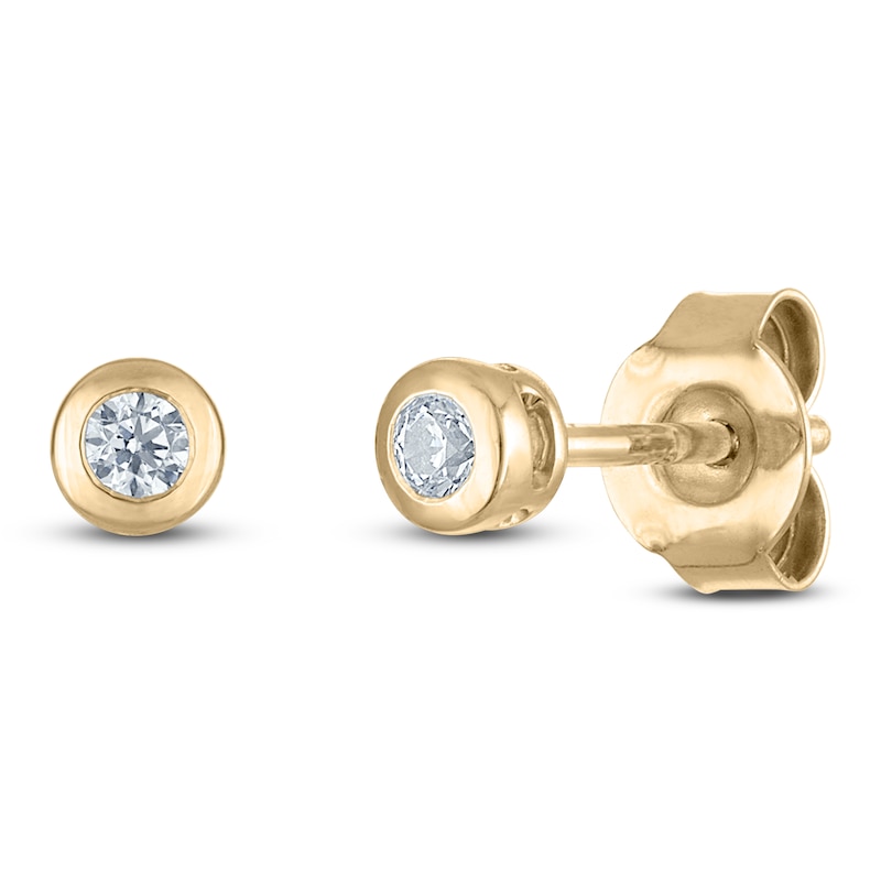 Main Image 2 of Certified Round-Cut Diamond Bezel-Set Solitaire Stud Earrings 1/10 ct tw 14K Yellow Gold (I1/I)