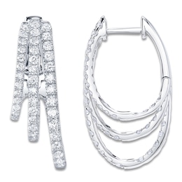 Shy Creation Diamond Staggered Three-Row Split Hoop Earrings 1-1/2 ct tw 14K White Gold SC55025477V2H1.00