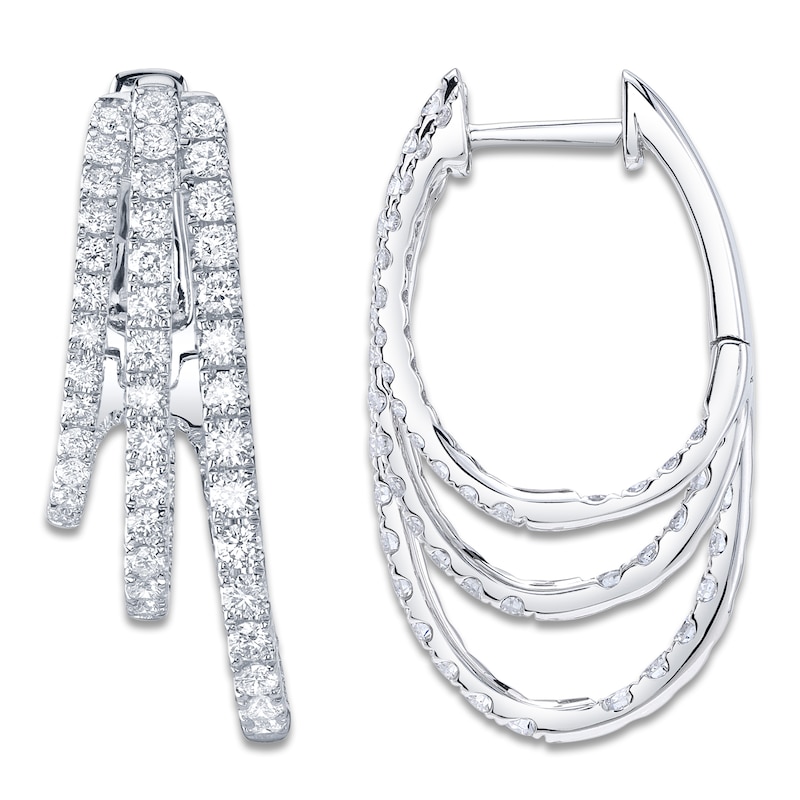 Main Image 1 of Shy Creation Diamond Staggered Three-Row Split Hoop Earrings 1-1/2 ct tw 14K White Gold SC55025477V2H1.00