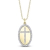 Thumbnail Image 1 of Shy Creation Diamond Oval Cross Necklace 1/6 ct tw 14K Yellow Gold 18" SC55026949RD