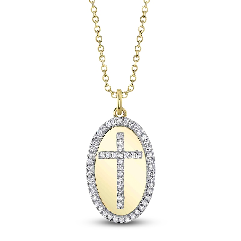 Main Image 1 of Shy Creation Diamond Oval Cross Necklace 1/6 ct tw 14K Yellow Gold 18" SC55026949RD