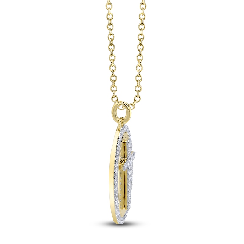 Main Image 2 of Shy Creation Diamond Oval Cross Necklace 1/6 ct tw 14K Yellow Gold 18" SC55026949RD