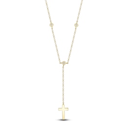 Shy Creation Diamond Accent Cross Lariat Necklace 14K Yellow Gold 18" SC55026529