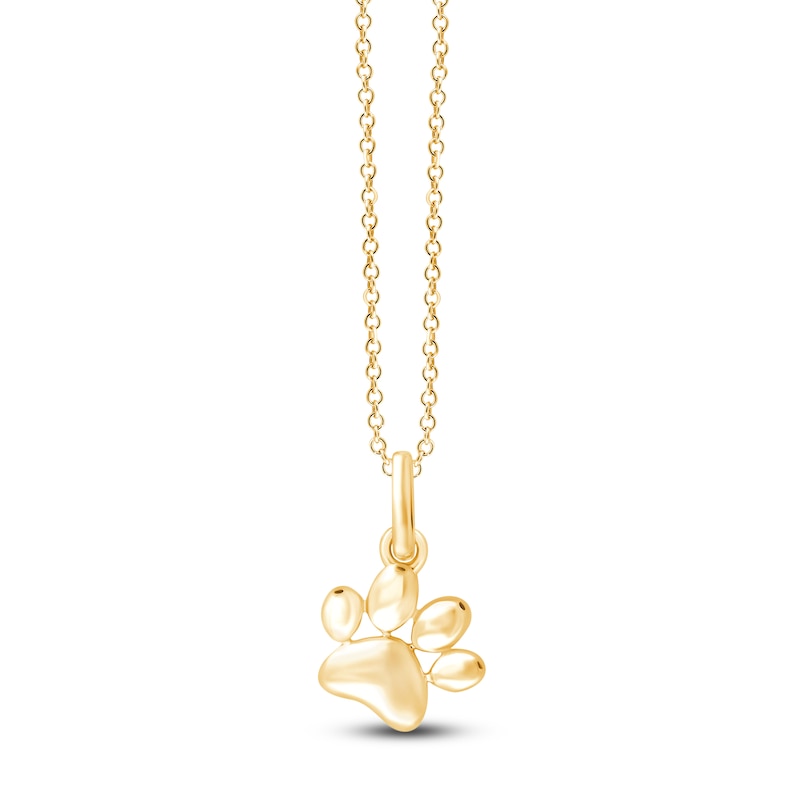 Main Image 1 of Children's Paw Print Necklace 14K Yellow Gold 13"