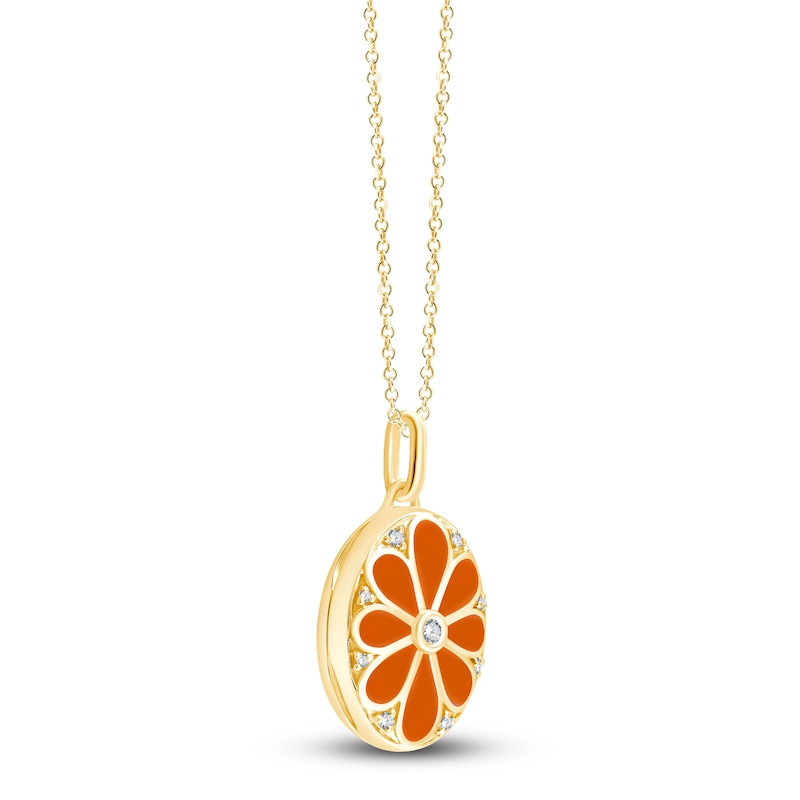 Main Image 2 of Children's Diamond & Enamel Oval Flower Locket 1/20 ct tw 14K Yellow Gold 13"