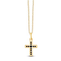 Children's Black Diamond Cross Necklace 1/10 ct tw 14K Yellow Gold 13"