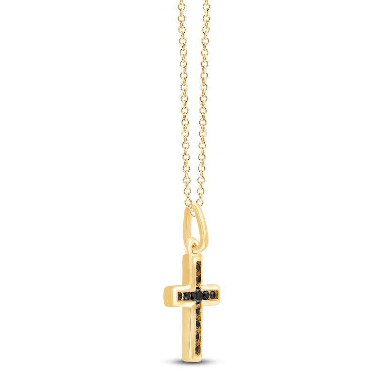 Main Image 2 of Children's Black Diamond Cross Necklace 1/10 ct tw 14K Yellow Gold 13"