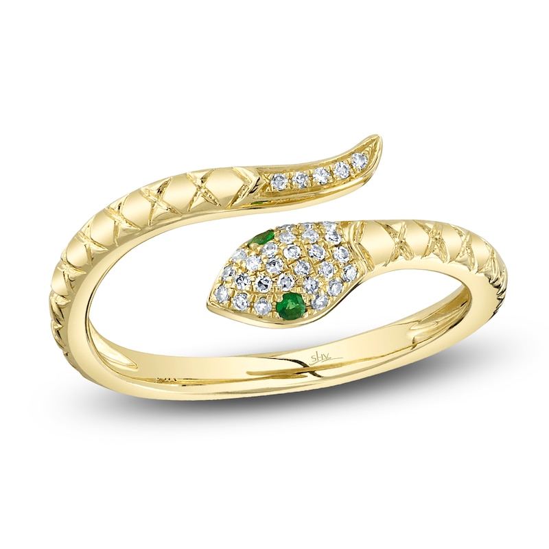 Main Image 1 of Shy Creation Diamond & Natural Tsavorite Garnet Snake Wrap Ring 1/15 ct tw 14K Yellow Gold SC55024908Z7