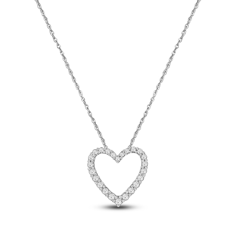 Main Image 1 of Lab-Grown Diamond Heart Outline Necklace 1/2 ct tw 14K White Gold 18"