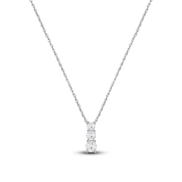 Lab-Grown Diamond Graduated Three-Stone Stack Necklace 1 ct tw 14K White Gold 18"