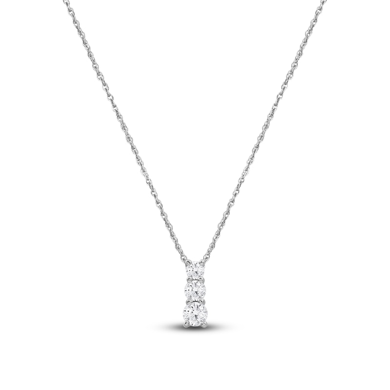 Main Image 1 of Lab-Grown Diamond Graduated Three-Stone Stack Necklace 1 ct tw 14K White Gold 18"