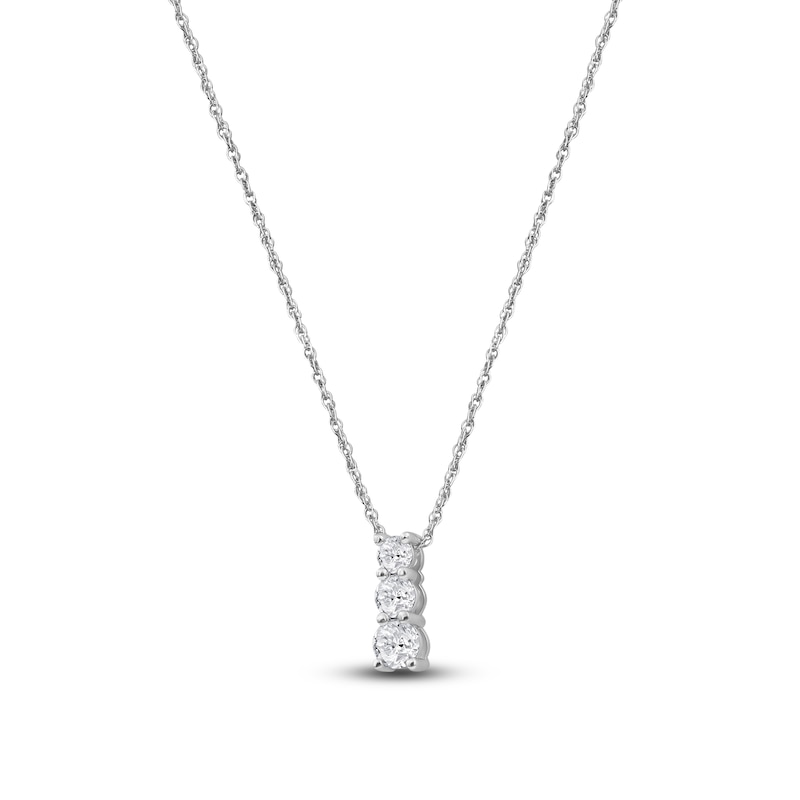 Main Image 2 of Lab-Grown Diamond Graduated Three-Stone Stack Necklace 1 ct tw 14K White Gold 18"