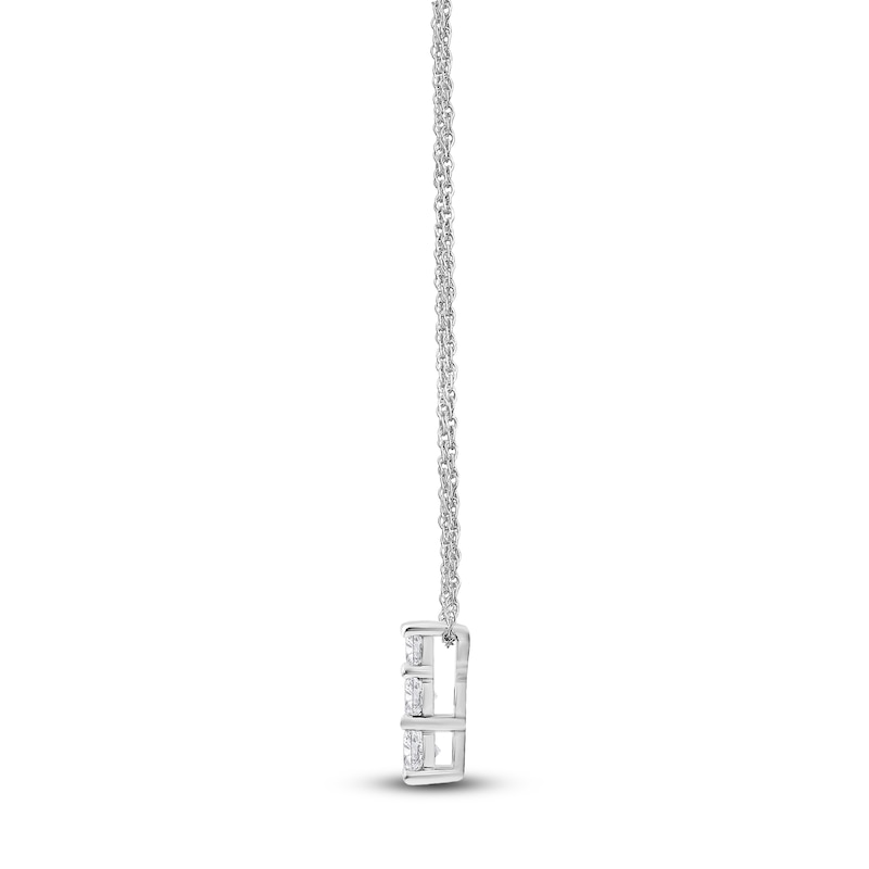 Main Image 5 of Lab-Grown Diamond Graduated Three-Stone Stack Necklace 1 ct tw 14K White Gold 18"