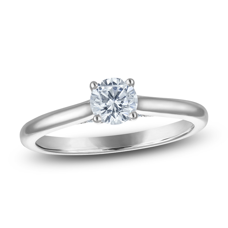 Main Image 1 of Round-Cut Lab-Grown Diamond Solitaire Plus Engagement Ring 1/2 ct tw Platinum (VS2/F)
