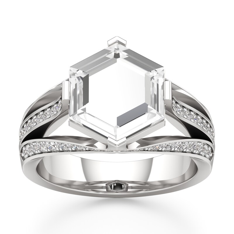 Main Image 1 of J'Lure Lab-Created Diamond Hexagon Portrait-Cut Engagement Ring 3-1/2 ct tw 18K White Gold