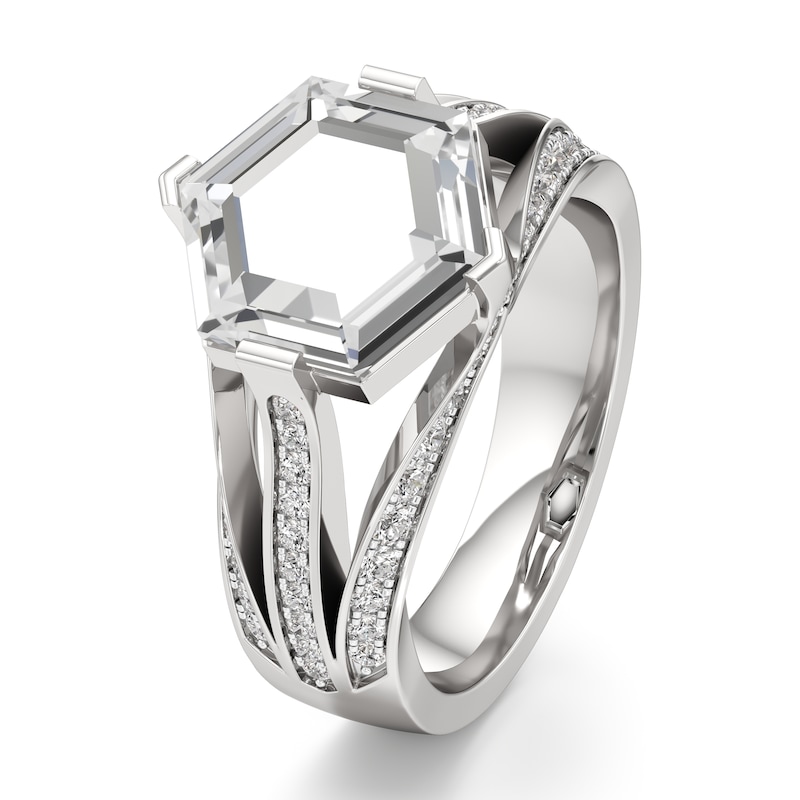 Main Image 4 of J'Lure Lab-Created Diamond Hexagon Portrait-Cut Engagement Ring 3-1/2 ct tw 18K White Gold