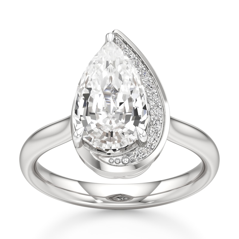 Main Image 1 of J'Lure Pear Step-Cut Lab-Grown Diamond Half-Halo Engagement Ring 3 ct tw 18K White Gold