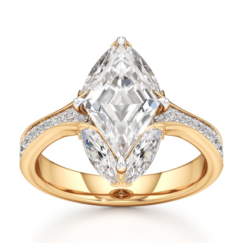 Main Image 1 of J'Lure Lozenge Step-Cut Lab-Grown Diamond Engagement Ring 3-1/4 ct tw 18K Yellow Gold