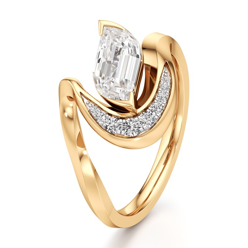 Main Image 4 of J'Lure Leaf Step-Cut Lab-Grown Diamond Engagement Ring 1 ct tw 18K Yellow Gold