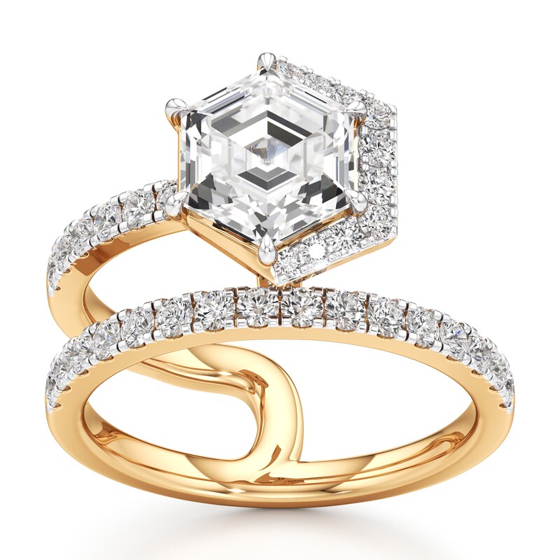 Main Image 1 of J'Lure Hexagon Step-Cut Lab-Created Diamond Spiral Engagement Ring 2-1/2 ct tw 18K Yellow Gold