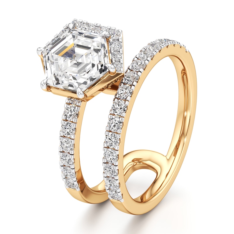 Main Image 4 of J'Lure Hexagon Step-Cut Lab-Created Diamond Spiral Engagement Ring 2-1/2 ct tw 18K Yellow Gold