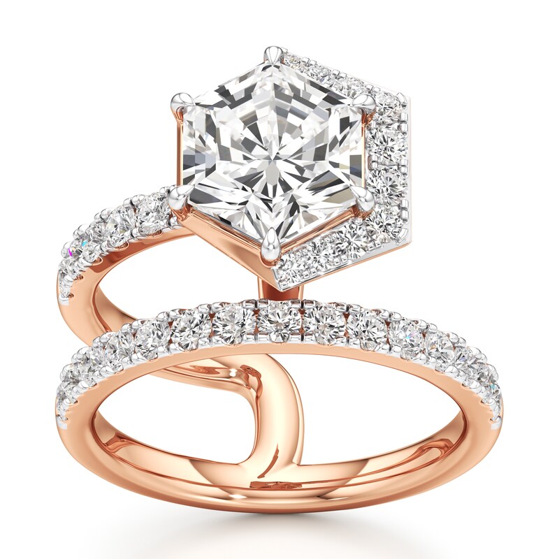 Main Image 1 of J'Lure Hexagon Brilliant-Cut Lab-Grown Diamond Spiral Engagement Ring 3-3/4 ct tw 18K Rose Gold