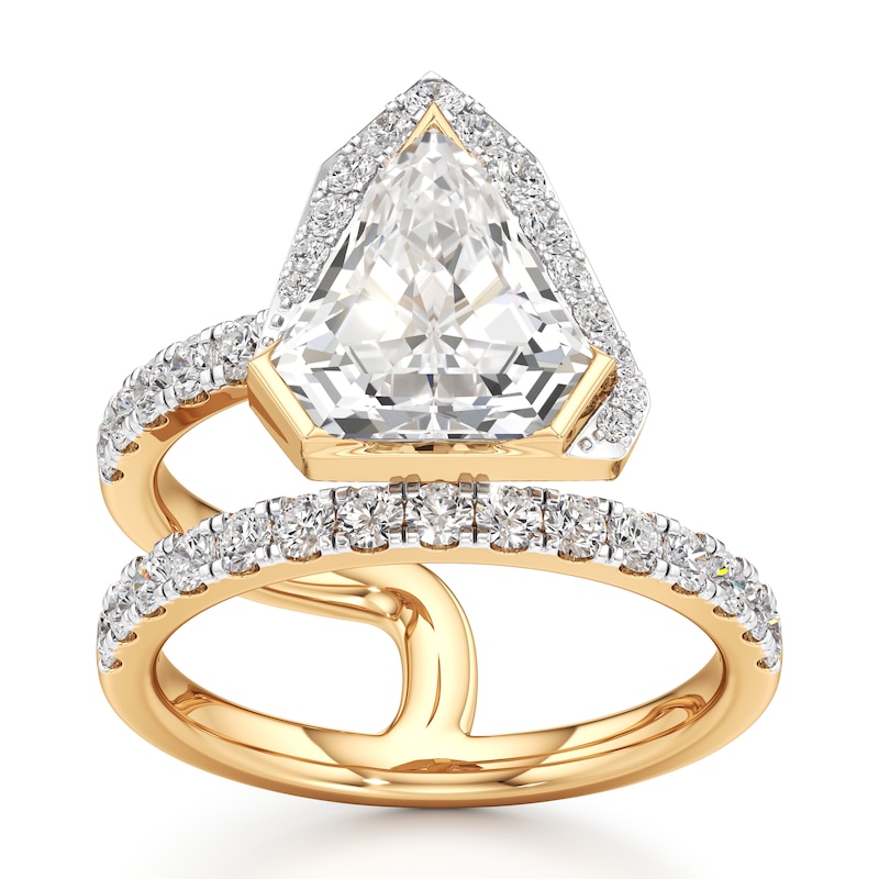 Main Image 1 of J'Lure Shield Step-Cut Lab-Grown Diamond Spiral Engagement Ring 3-7/8 ct tw 18K Yellow Gold