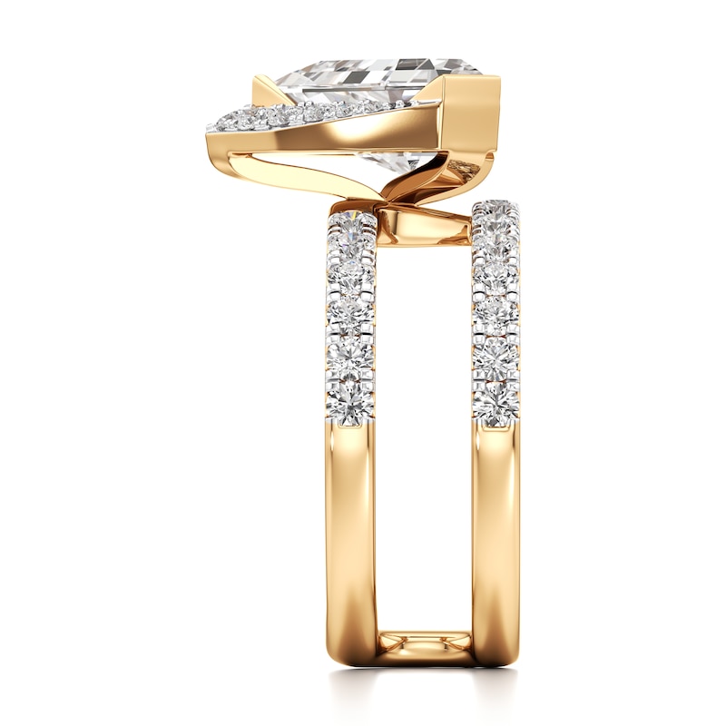 Main Image 3 of J'Lure Shield Step-Cut Lab-Grown Diamond Spiral Engagement Ring 3-7/8 ct tw 18K Yellow Gold