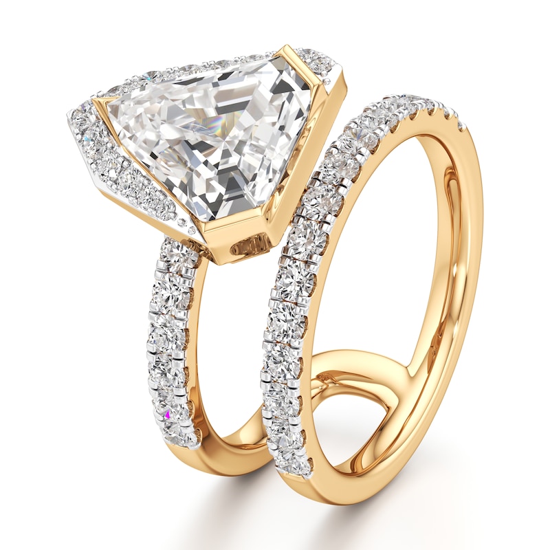 Main Image 4 of J'Lure Shield Step-Cut Lab-Grown Diamond Spiral Engagement Ring 3-7/8 ct tw 18K Yellow Gold