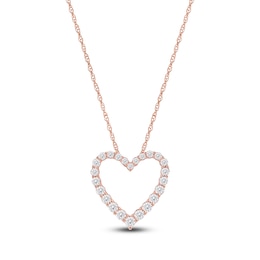 Lab-Grown Diamond Graduated Open-Heart Necklace 1 ct tw 14K Rose Gold 18"