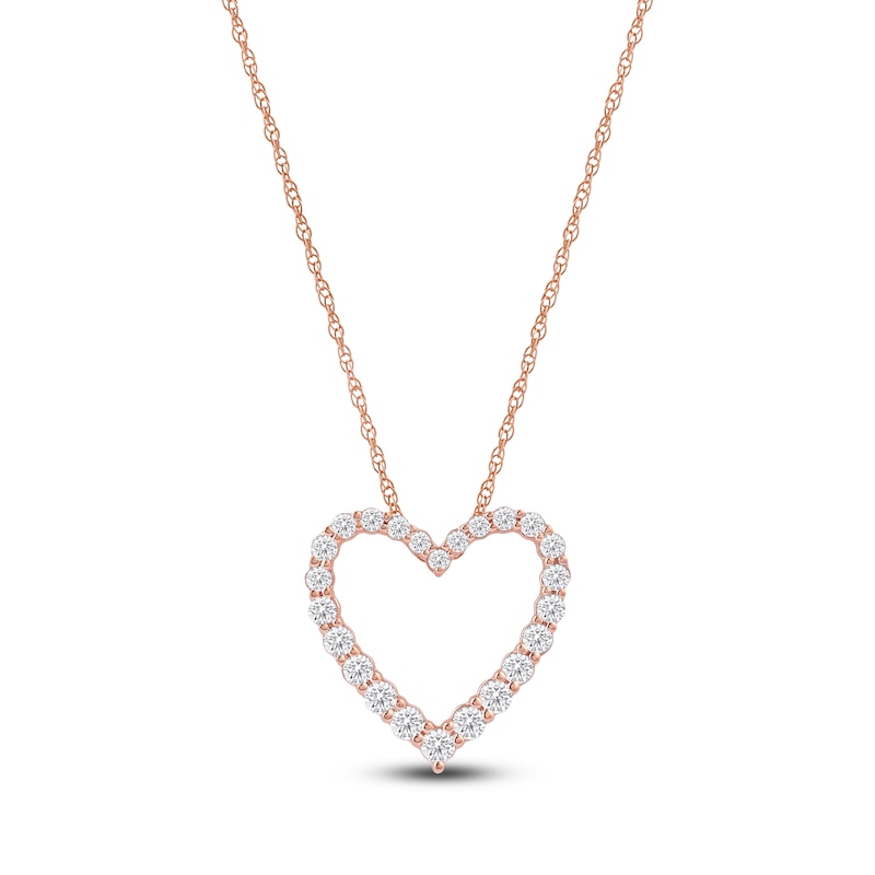 Main Image 1 of Lab-Grown Diamond Graduated Open-Heart Necklace 1 ct tw 14K Rose Gold 18"