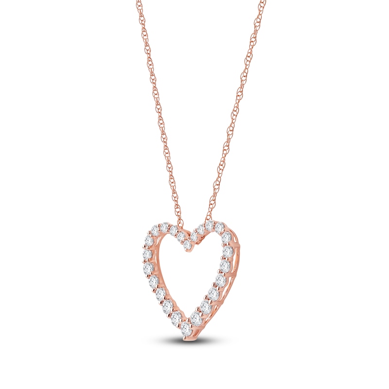 Main Image 2 of Lab-Grown Diamond Graduated Open-Heart Necklace 1 ct tw 14K Rose Gold 18"