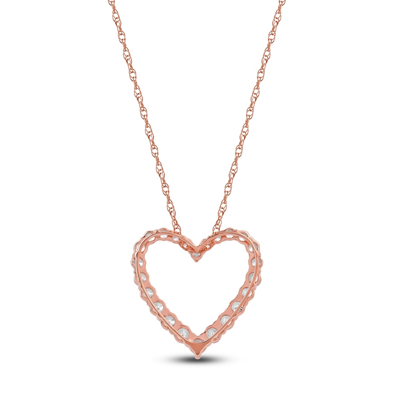 Main Image 3 of Lab-Grown Diamond Graduated Open-Heart Necklace 1 ct tw 14K Rose Gold 18"