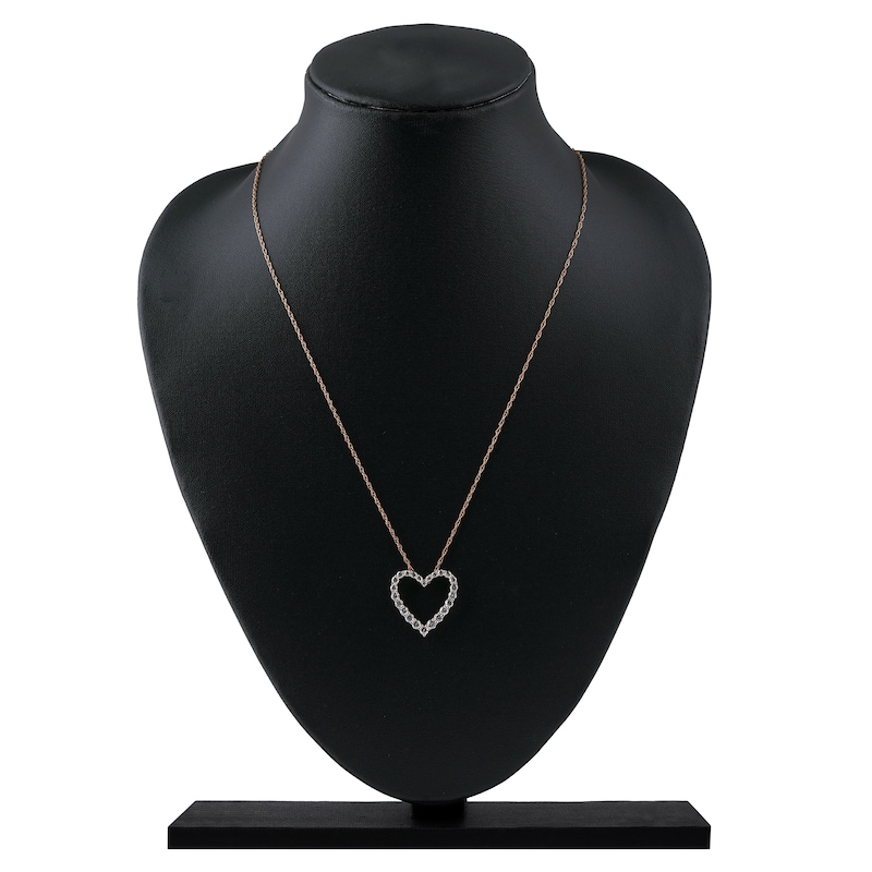 Main Image 5 of Lab-Grown Diamond Graduated Open-Heart Necklace 1 ct tw 14K Rose Gold 18"