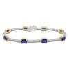 Thumbnail Image 1 of Rectangle-Cut Blue Lab-Created Sapphire & White Lab-Created Sapphire Station Bracelet Sterling Silver & 10K Yellow Gold 7.25"
