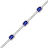 Thumbnail Image 2 of Rectangle-Cut Blue Lab-Created Sapphire & White Lab-Created Sapphire Station Bracelet Sterling Silver & 10K Yellow Gold 7.25"