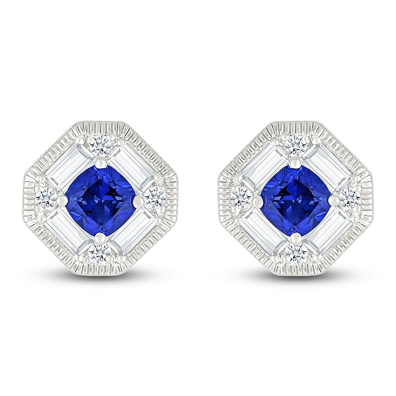 Main Image 1 of Cushion-Cut Blue Lab-Created Sapphire & White Lab-Created Sapphire Octagon Earrings Sterling Silver